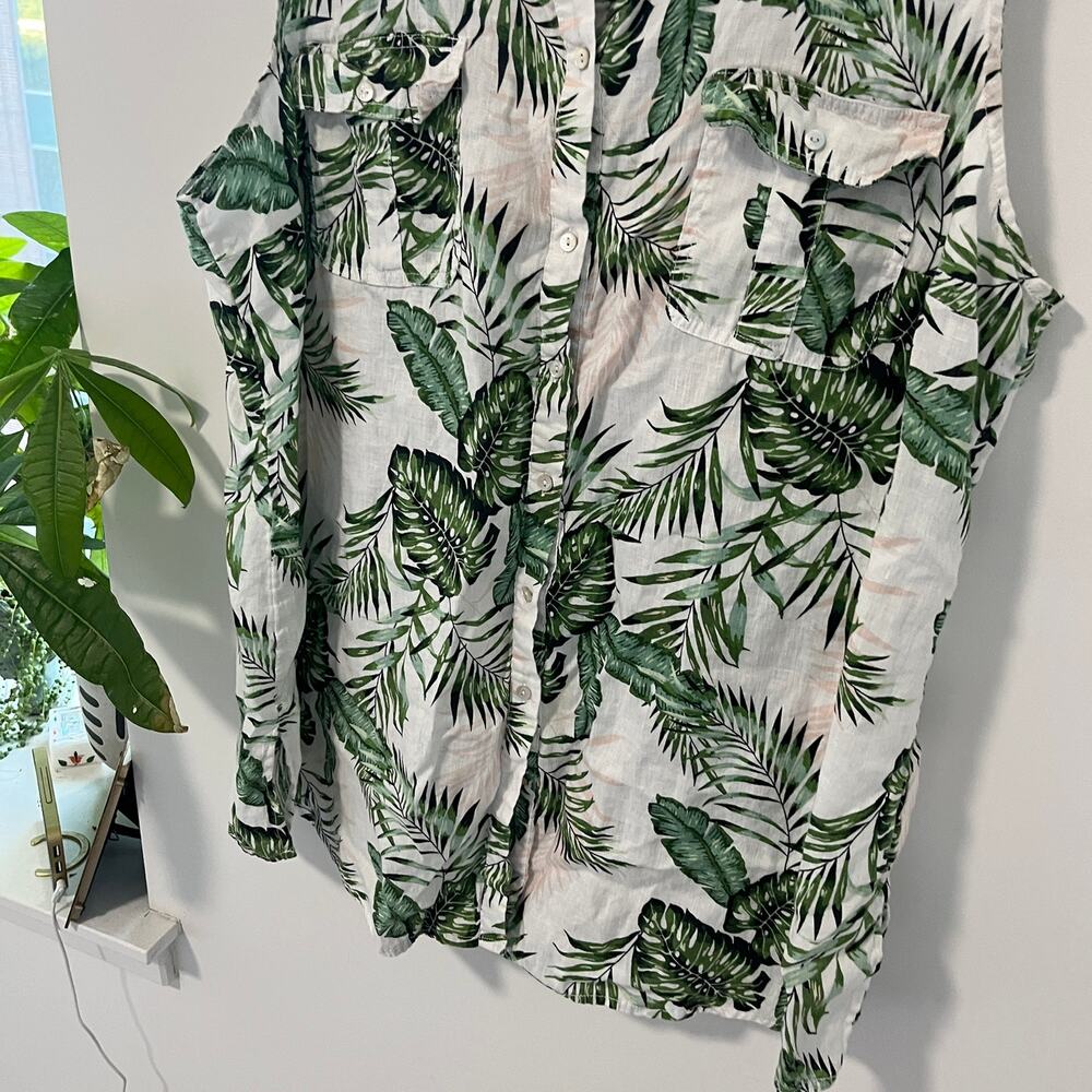 C&C California Palm Leaf Print Linen Button Up Tank Size 3X - Picture 5 of 6